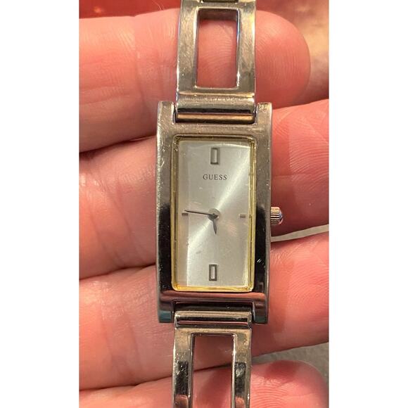 Women's 17mm silver tone Guess Watch, Rectangular Link Band - Picture 1 of 3